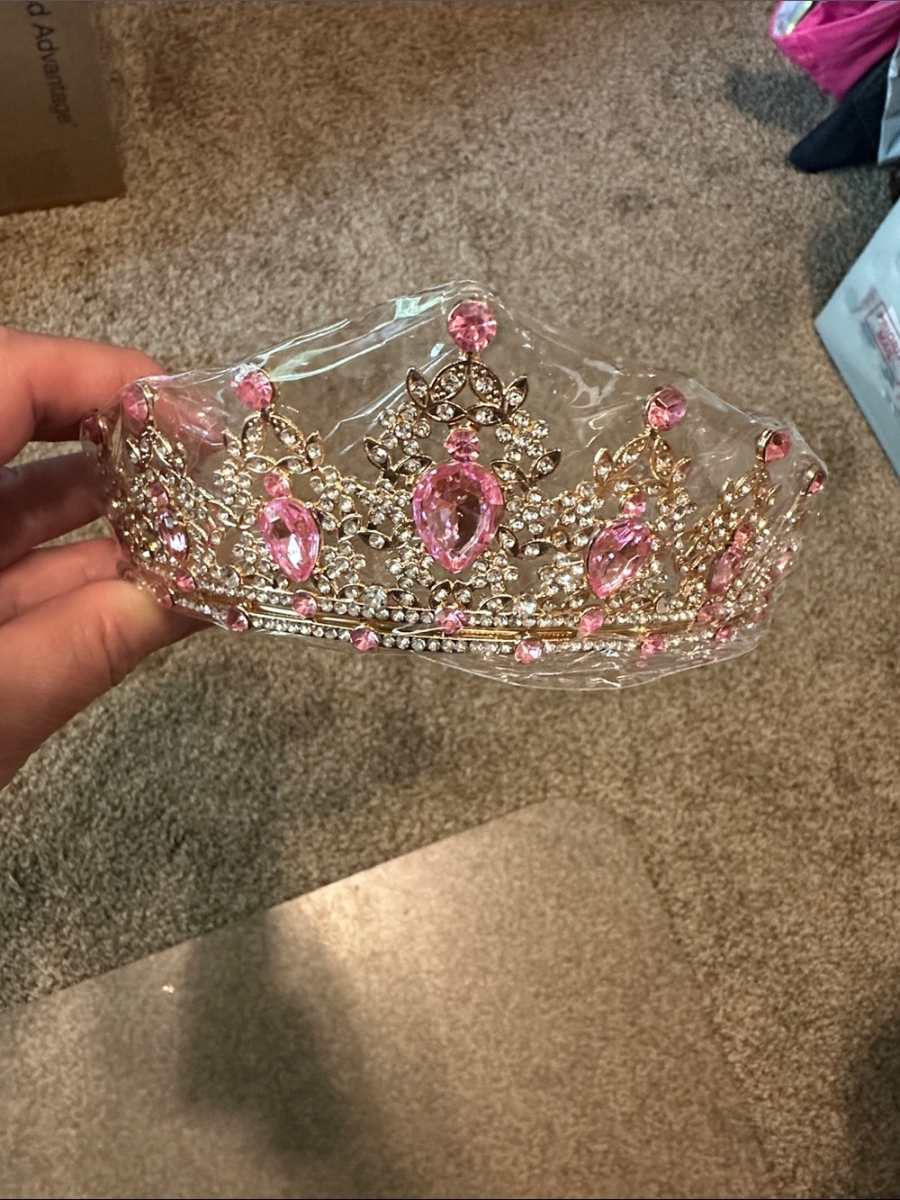 Pink Crystal Tiara Hair Accessory - Gold Tone